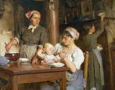 Das Mittagsmahl, Detail des Fütterns des Babys (Detail) von Leon Augustin Lhermitte
